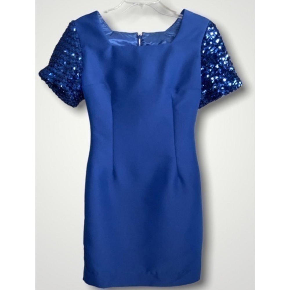 Sapphire Blue Sheath Short Sleeve Short Special Event Sequins Prom Dress XS-S